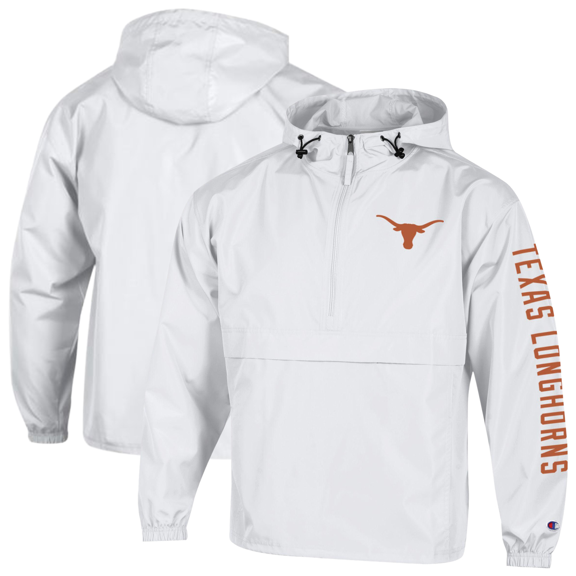 Men's Champion  White Texas Longhorns Cloud Packable Half-Zip Hooded Jacket
