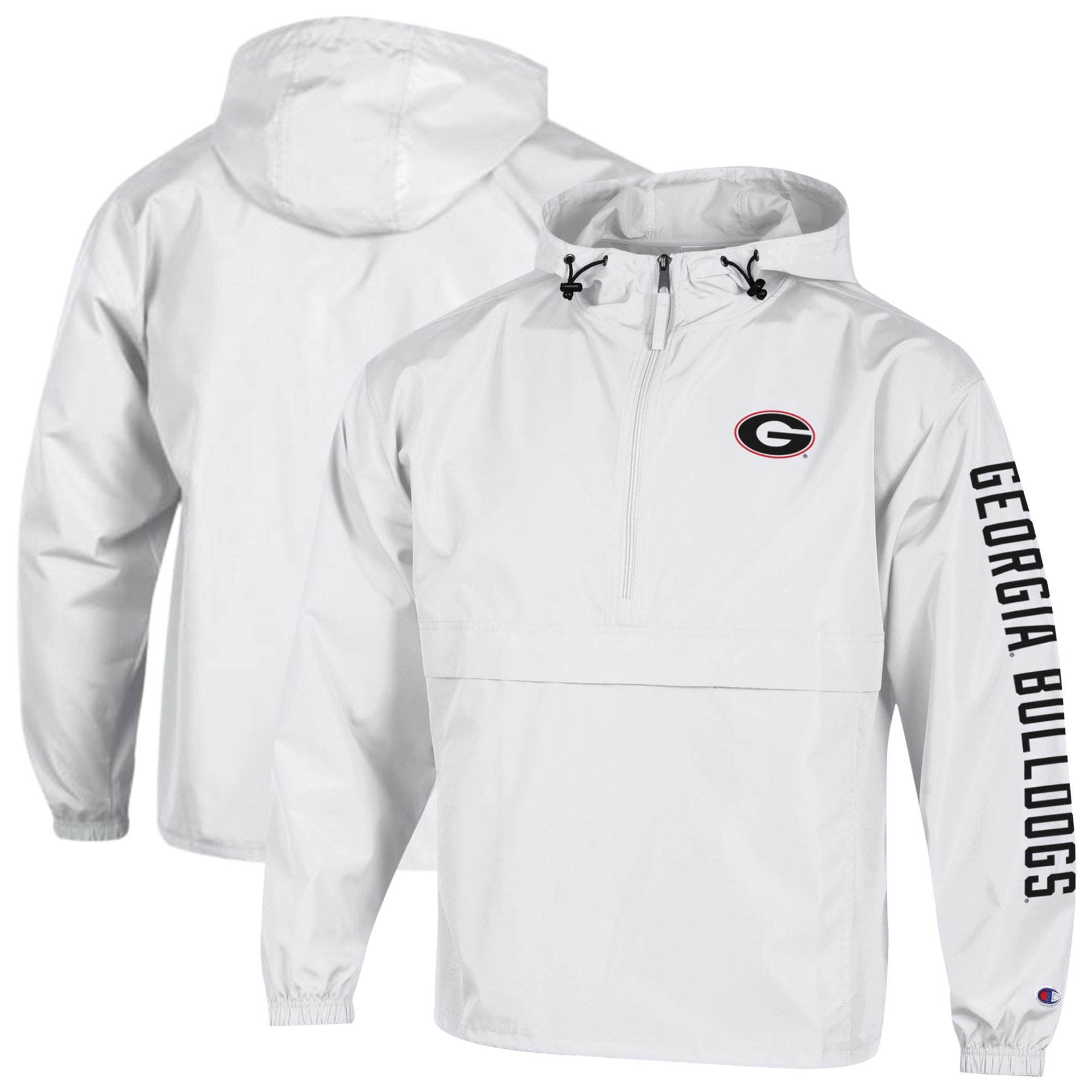 Men's Champion  White Georgia Bulldogs Cloud Packable Half-Zip Hooded Jacket