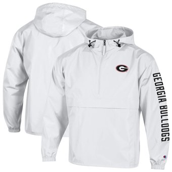 Men's Champion  White Georgia Bulldogs Cloud Packable Half-Zip Hooded Jacket