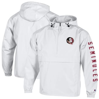 Men's Champion  White Florida State Seminoles Cloud Packable Half-Zip Hooded Jacket