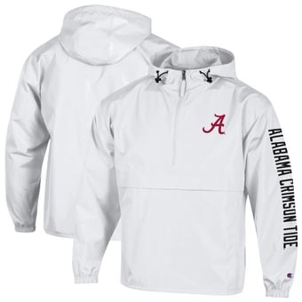 Men's Champion  White Alabama Crimson Tide Cloud Packable Half-Zip Hooded Jacket