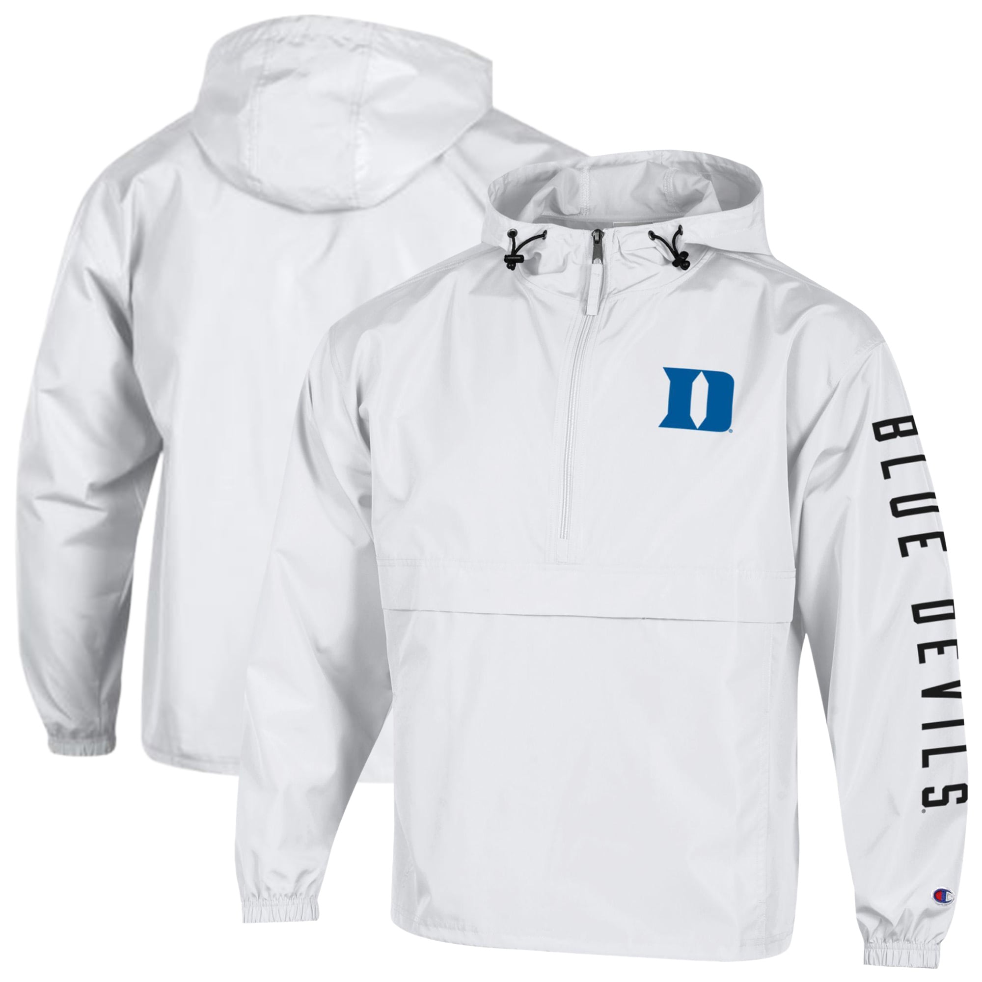 Men's Champion White Duke Blue Devils Cloud Packable Half-Zip Hooded Jacket