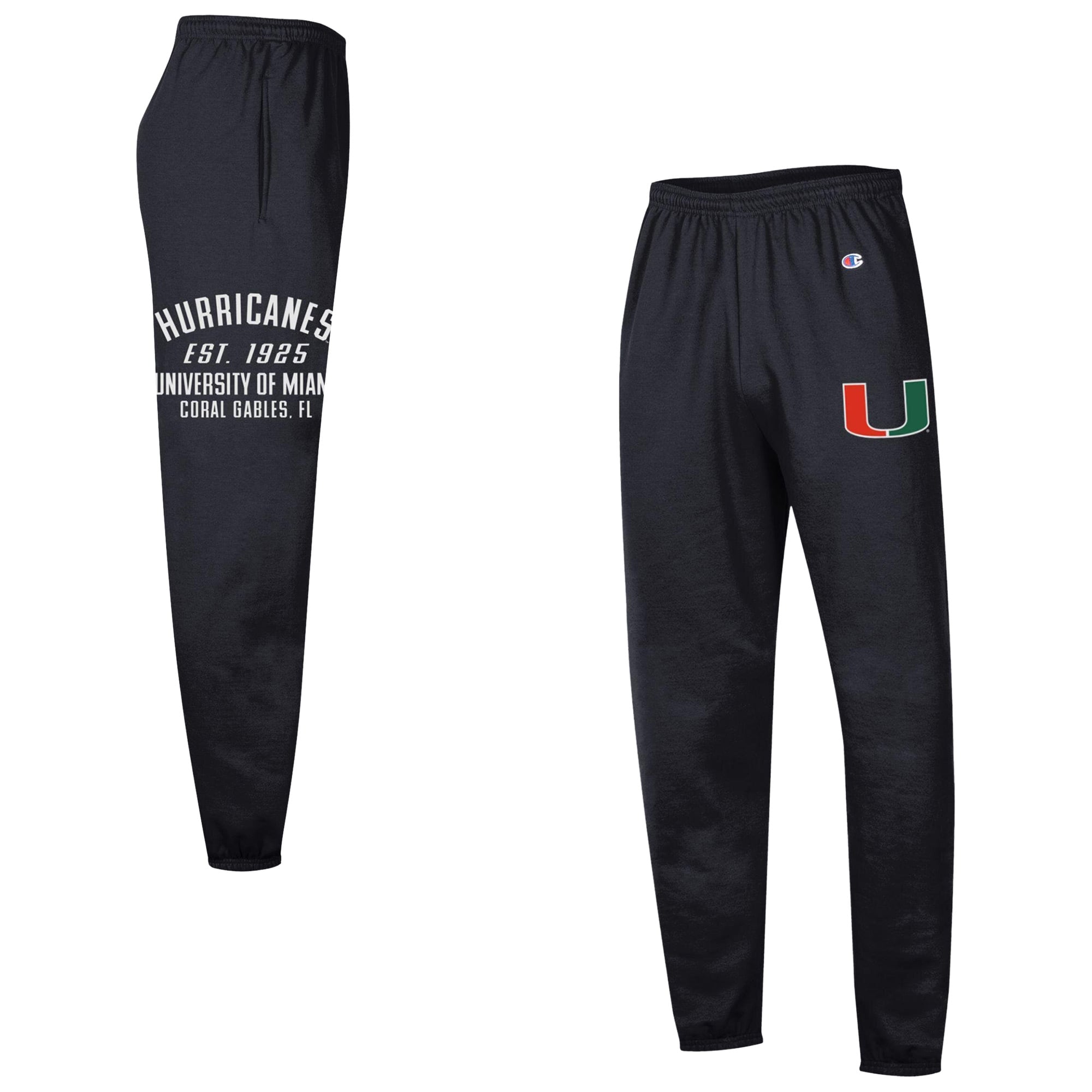 Men's Champion Black Miami Hurricanes Powerblend Banded Fleece Sweatpants