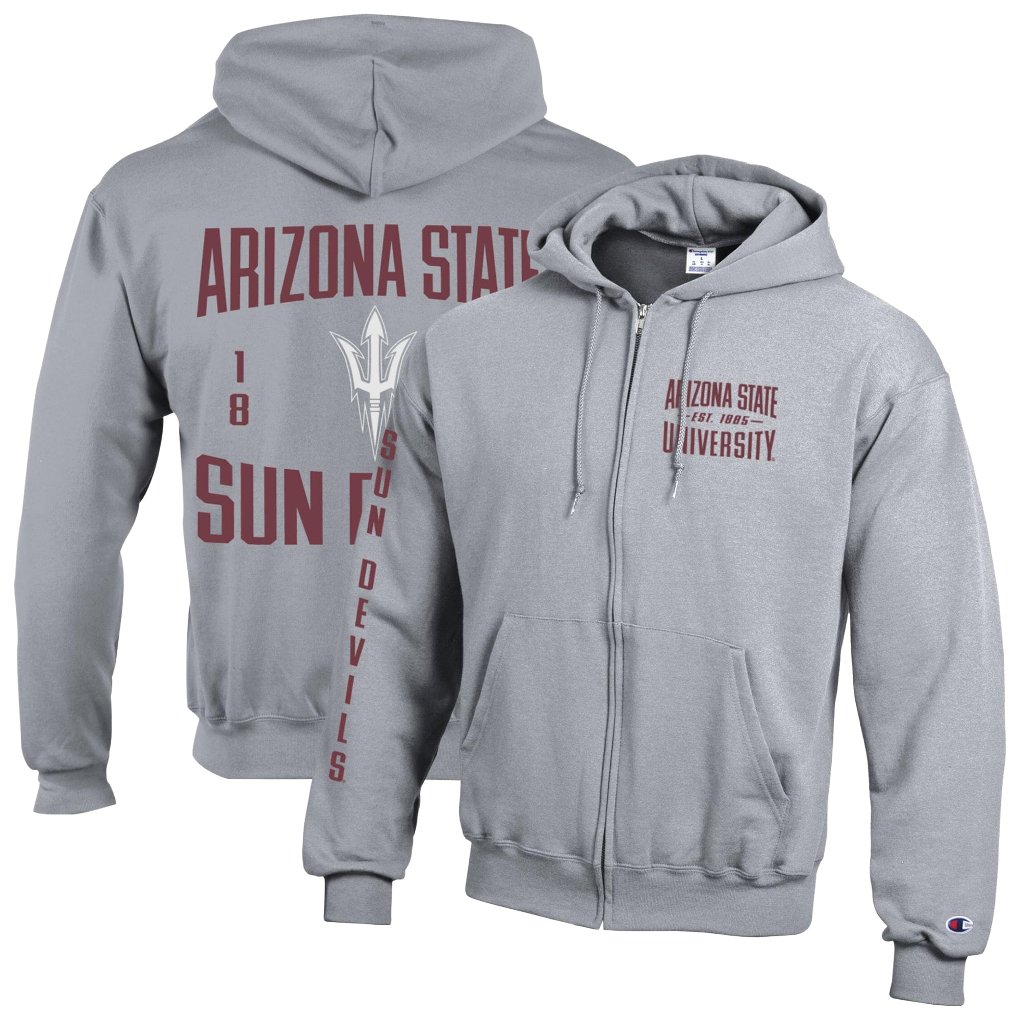 Men's Champion  Gray Arizona State Sun Devils Varsity Powerblend Full-Zip Fleece Hoodie