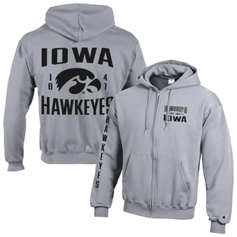 Men's Champion  Heather Gray Iowa Hawkeyes Varsity Powerblend Full-Zip Fleece Hoodie