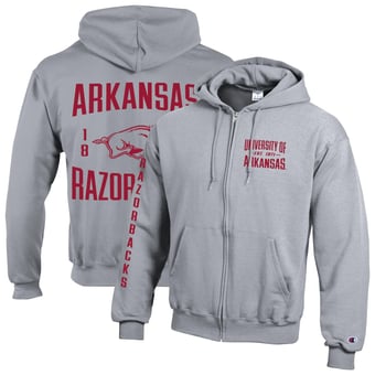 Men's Champion  Heather Gray Arkansas Razorbacks Varsity Powerblend Full-Zip Fleece Hoodie
