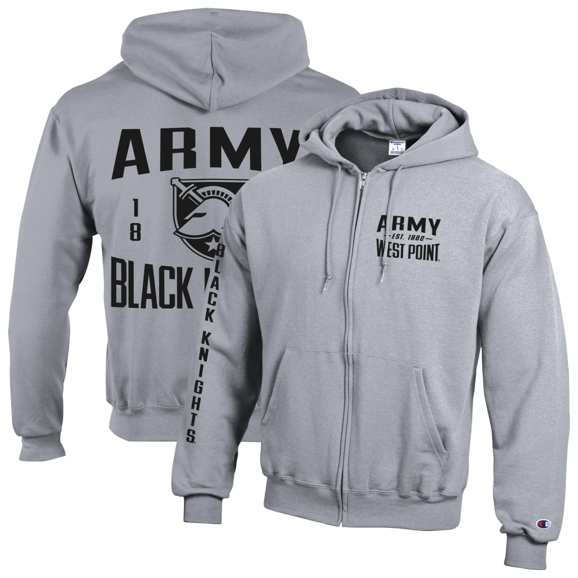 Men's Champion  Gray Army Black Knights Varsity Powerblend Full-Zip Fleece Hoodie