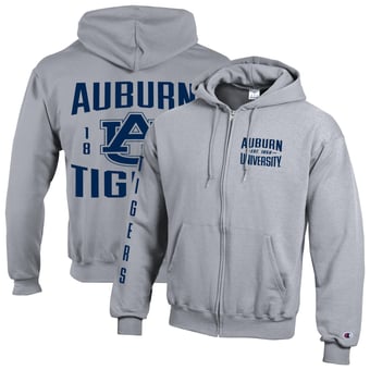 Men's Champion  Heather Gray Auburn Tigers Varsity Powerblend Full-Zip Fleece Hoodie