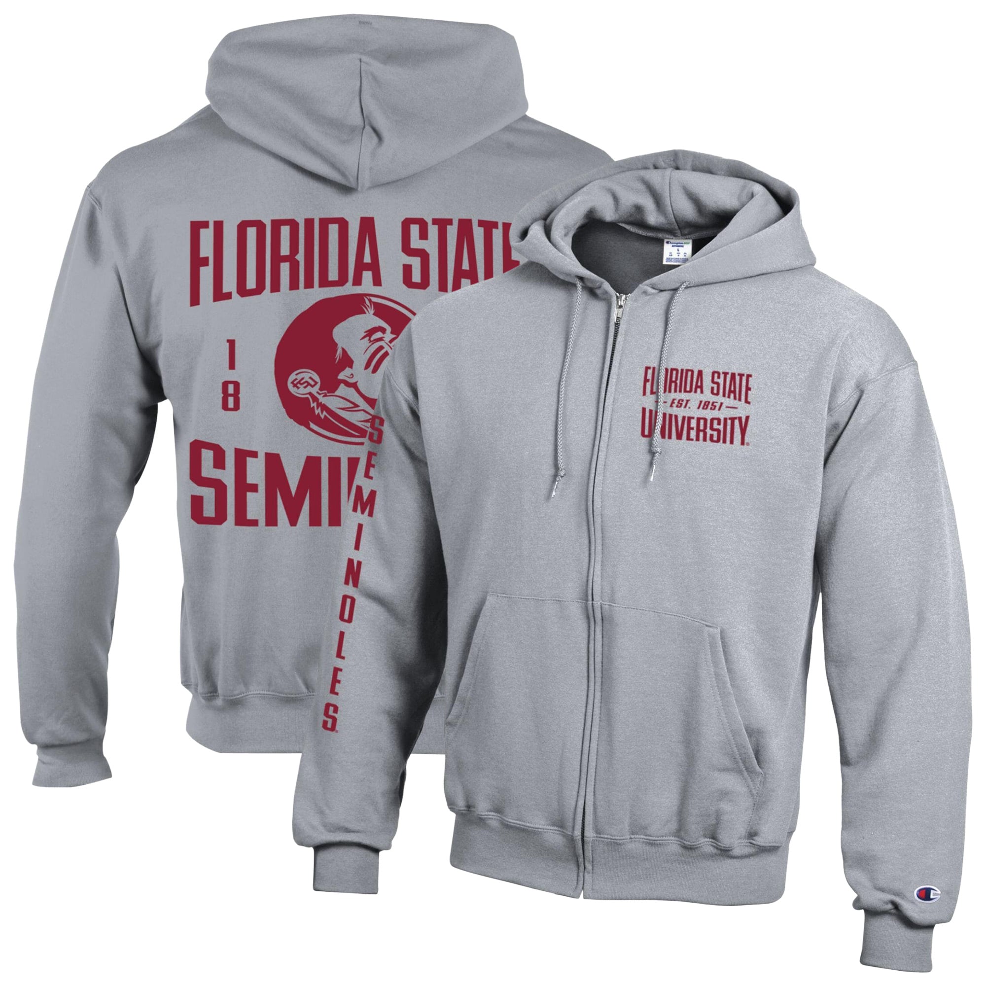 Men's Champion  Gray Florida State Seminoles Varsity Powerblend Full-Zip Fleece Hoodie