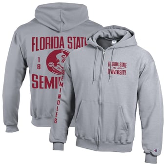 Men's Champion  Heather Gray Florida State Seminoles Varsity Powerblend Full-Zip Fleece Hoodie