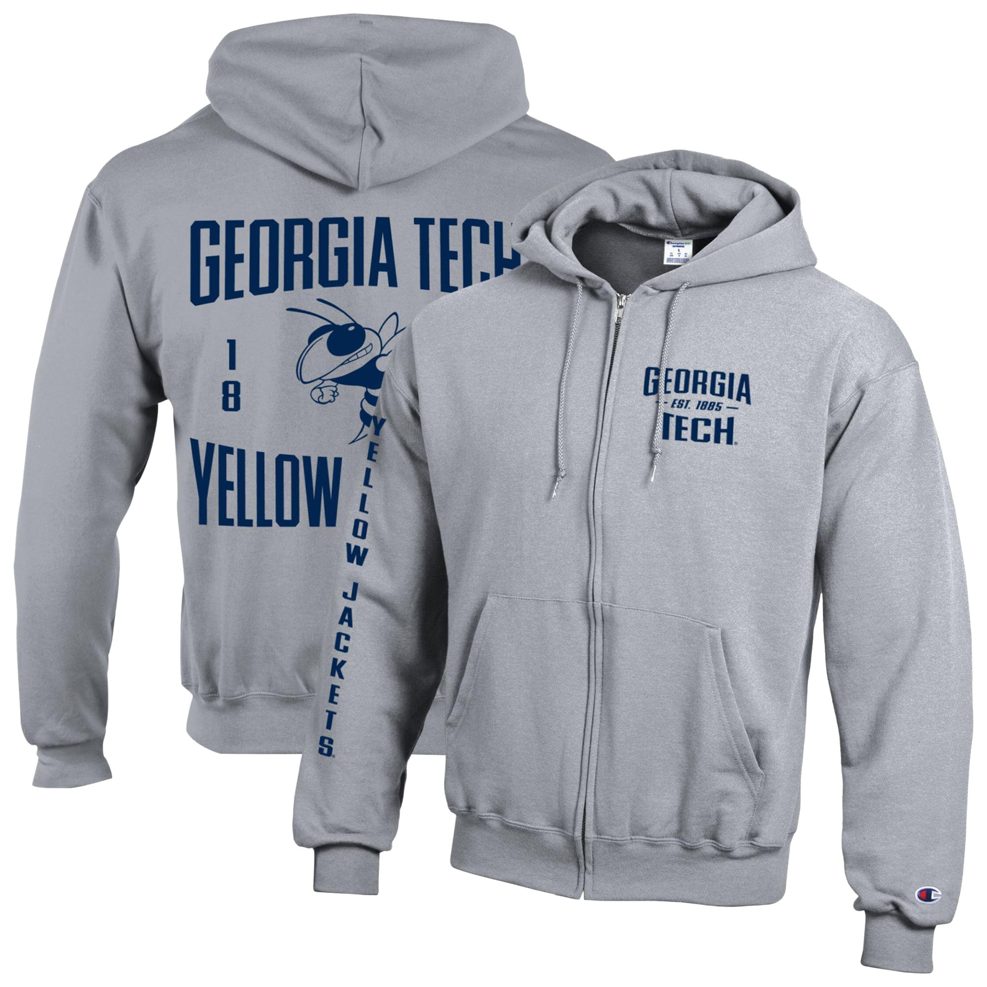 Men's Champion  Gray Georgia Tech Yellow Jackets Varsity Powerblend Full-Zip Fleece Hoodie