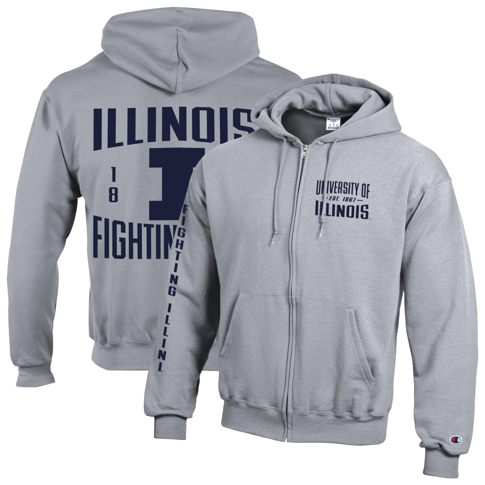 Men's Champion  Gray Illinois Fighting Illini Varsity Powerblend Full-Zip Fleece Hoodie