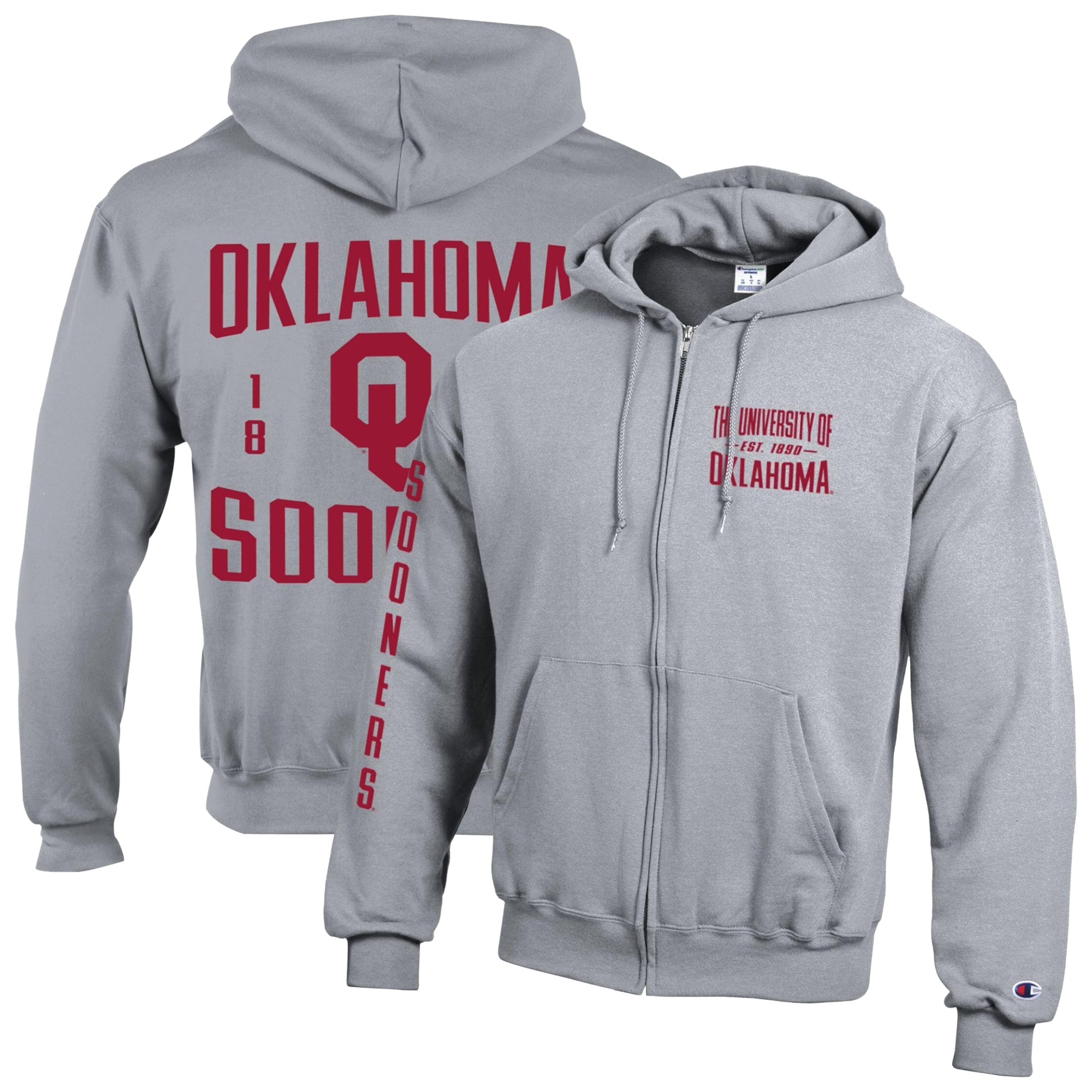 Men's Champion  Gray Oklahoma Sooners Varsity Powerblend Full-Zip Fleece Hoodie