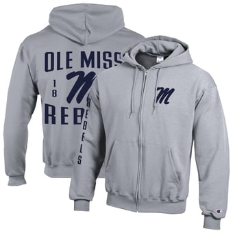Men's Champion  Heather Gray Ole Miss Rebels Varsity Powerblend Full-Zip Fleece Hoodie