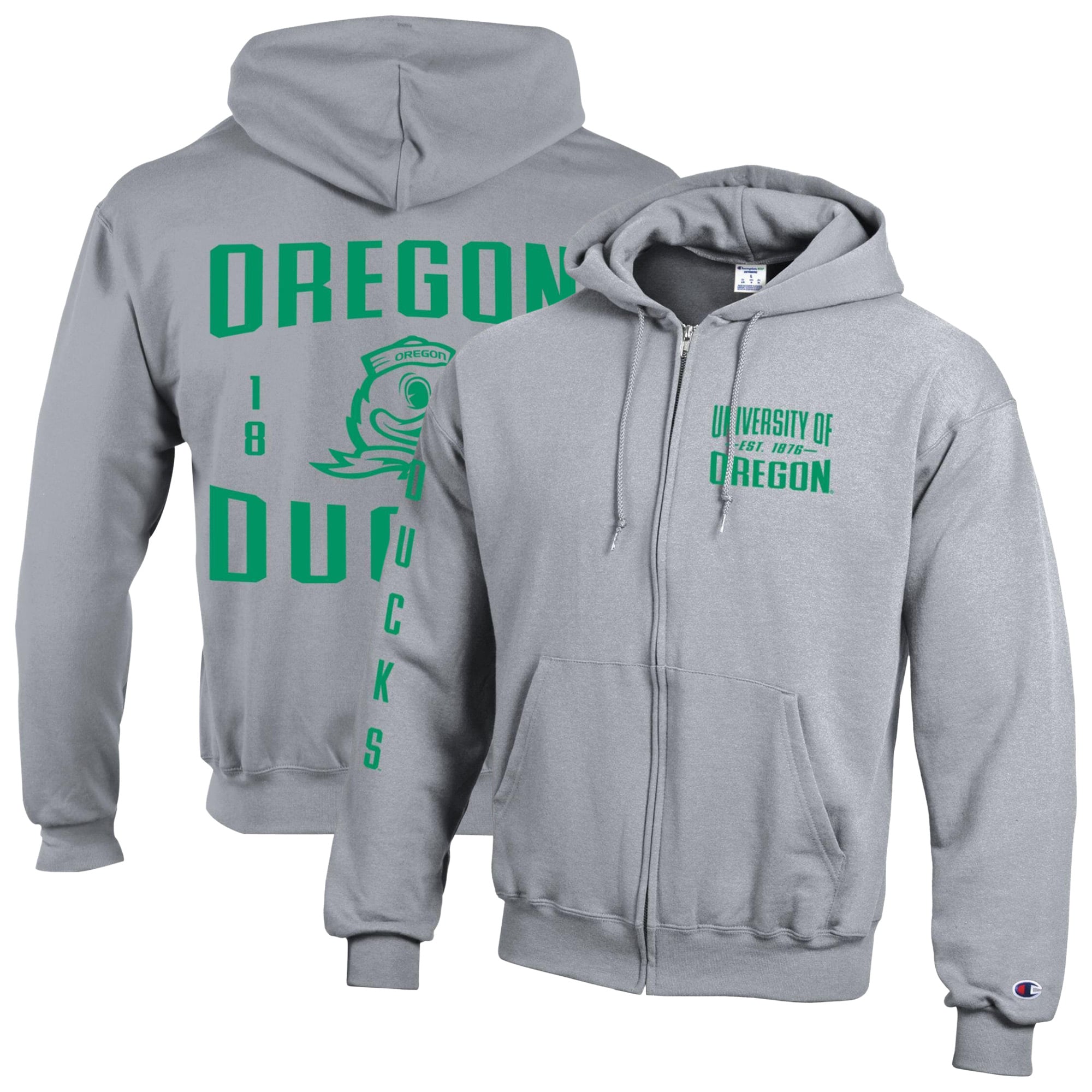 Men's Champion  Gray Oregon Ducks Varsity Powerblend Full-Zip Fleece Hoodie