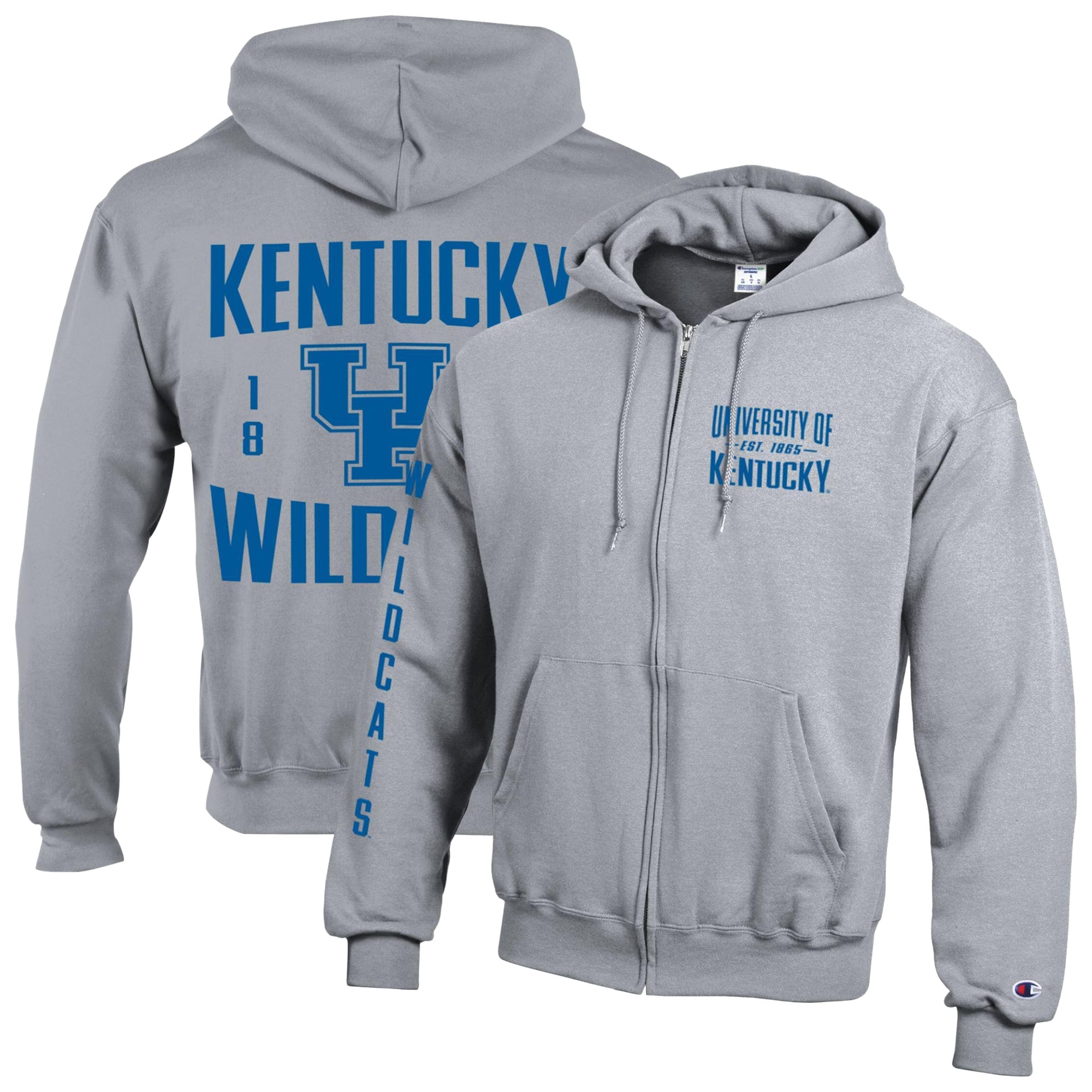 Men's Champion  Gray Kentucky Wildcats Varsity Powerblend Full-Zip Fleece Hoodie