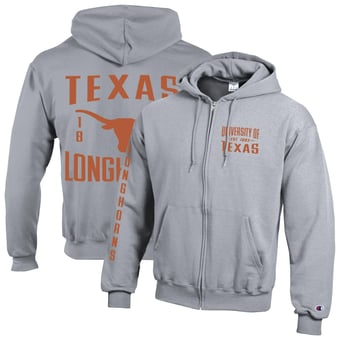 Men's Champion  Heather Gray Texas Longhorns Varsity Powerblend Full-Zip Fleece Hoodie