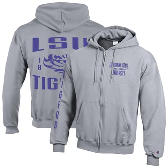 Men's Champion  Heather Gray LSU Tigers Varsity Powerblend Full-Zip Fleece Hoodie