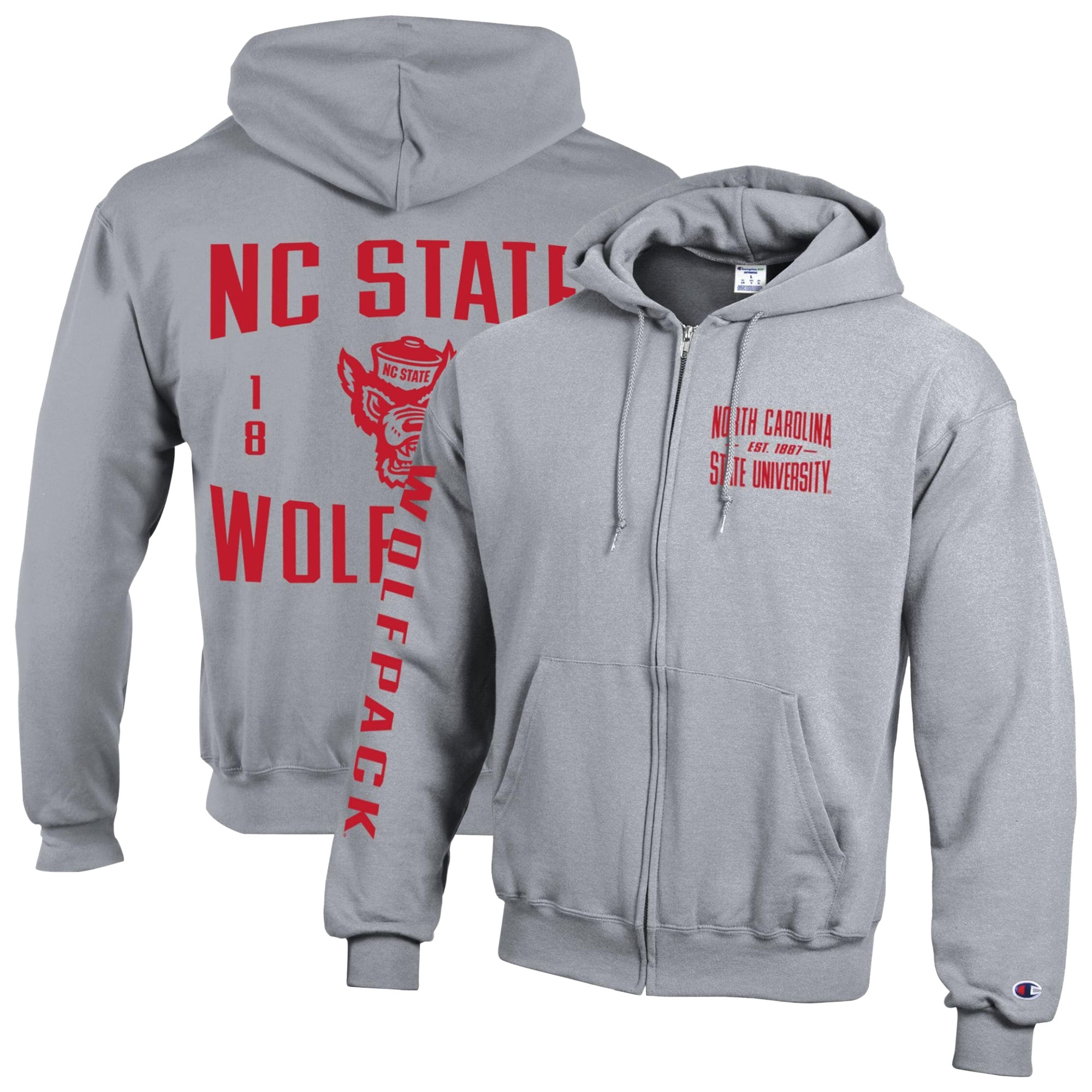 Men's Champion  Gray NC State Wolfpack Varsity Powerblend Full-Zip Fleece Hoodie