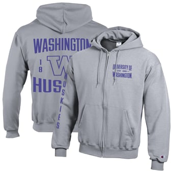 Men's Champion  Heather Gray Washington Huskies Varsity Powerblend Full-Zip Fleece Hoodie