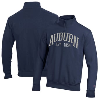 Men's Champion  Navy Auburn Tigers Powerblend Quarter-Zip Pullover