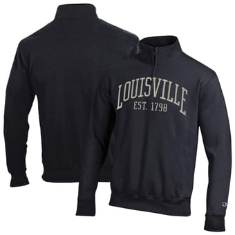 Men's Champion  Black Louisville Cardinals Powerblend Quarter-Zip Pullover