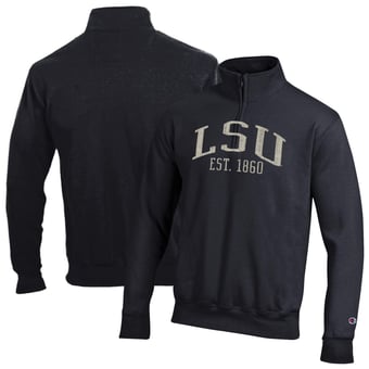 Men's Champion  Black LSU Tigers Powerblend Quarter-Zip Pullover
