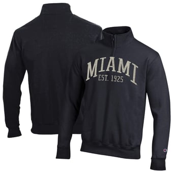 Men's Champion  Black Miami Hurricanes Powerblend Quarter-Zip Pullover