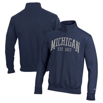 Men's Champion  Navy Michigan Wolverines Powerblend Quarter-Zip Pullover