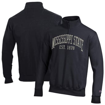 Men's Champion  Black Mississippi State Bulldogs Powerblend Quarter-Zip Pullover