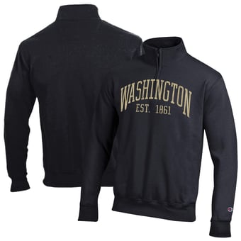 Men's Champion  Black Washington Huskies Powerblend Quarter-Zip Pullover
