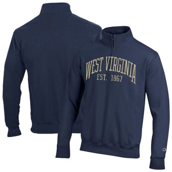 Men's Champion  Navy West Virginia Mountaineers Powerblend Quarter-Zip Pullover