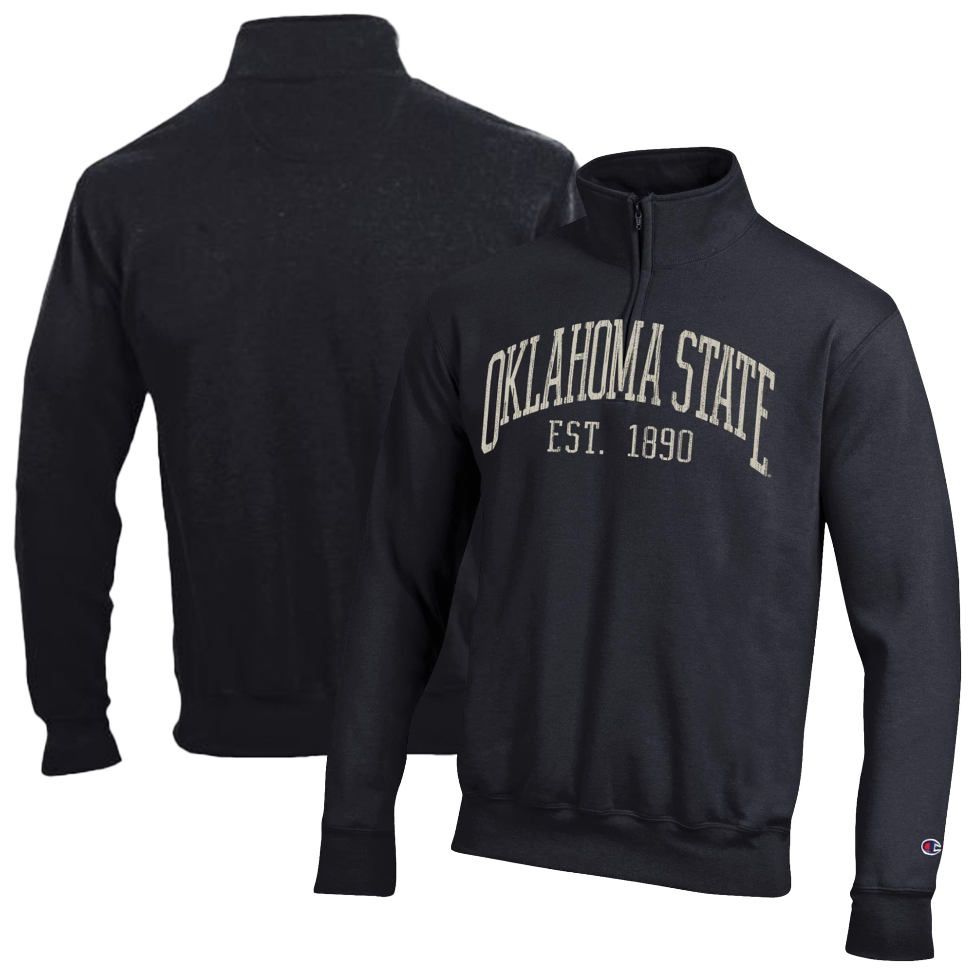 Men's Champion  Black Oklahoma State Cowboys Powerblend Quarter-Zip Pullover