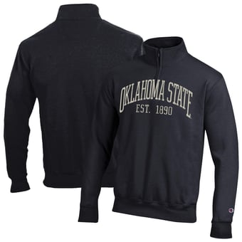 Men's Champion  Black Oklahoma State Cowboys Powerblend Quarter-Zip Pullover