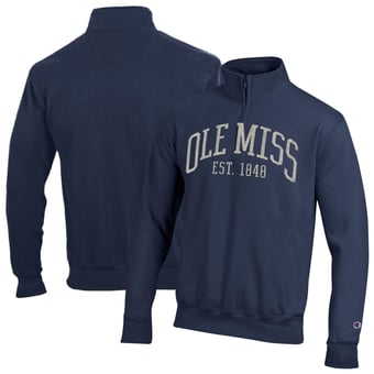 Men's Champion  Navy Ole Miss Rebels Powerblend Quarter-Zip Pullover