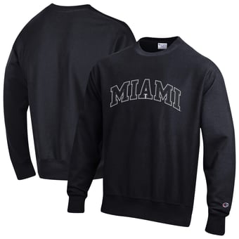 Men's Champion  Black Miami Hurricanes Reverse Weave Crewneck Sweatshirt