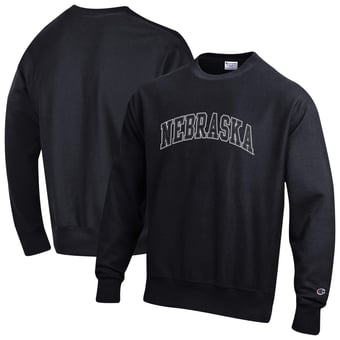 Men's Champion  Black Nebraska Huskers Reverse Weave Crewneck Sweatshirt