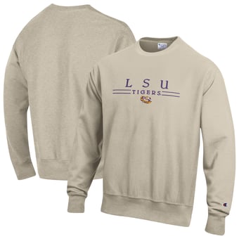 Men's Champion Oatmeal LSU Tigers Reverse Weave Crewneck Sweatshirt