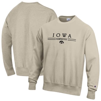 Men's Champion Oatmeal Iowa Hawkeyes Reverse Weave Crewneck Sweatshirt