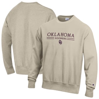 Men's Champion Oatmeal Oklahoma Sooners Reverse Weave Crewneck Sweatshirt