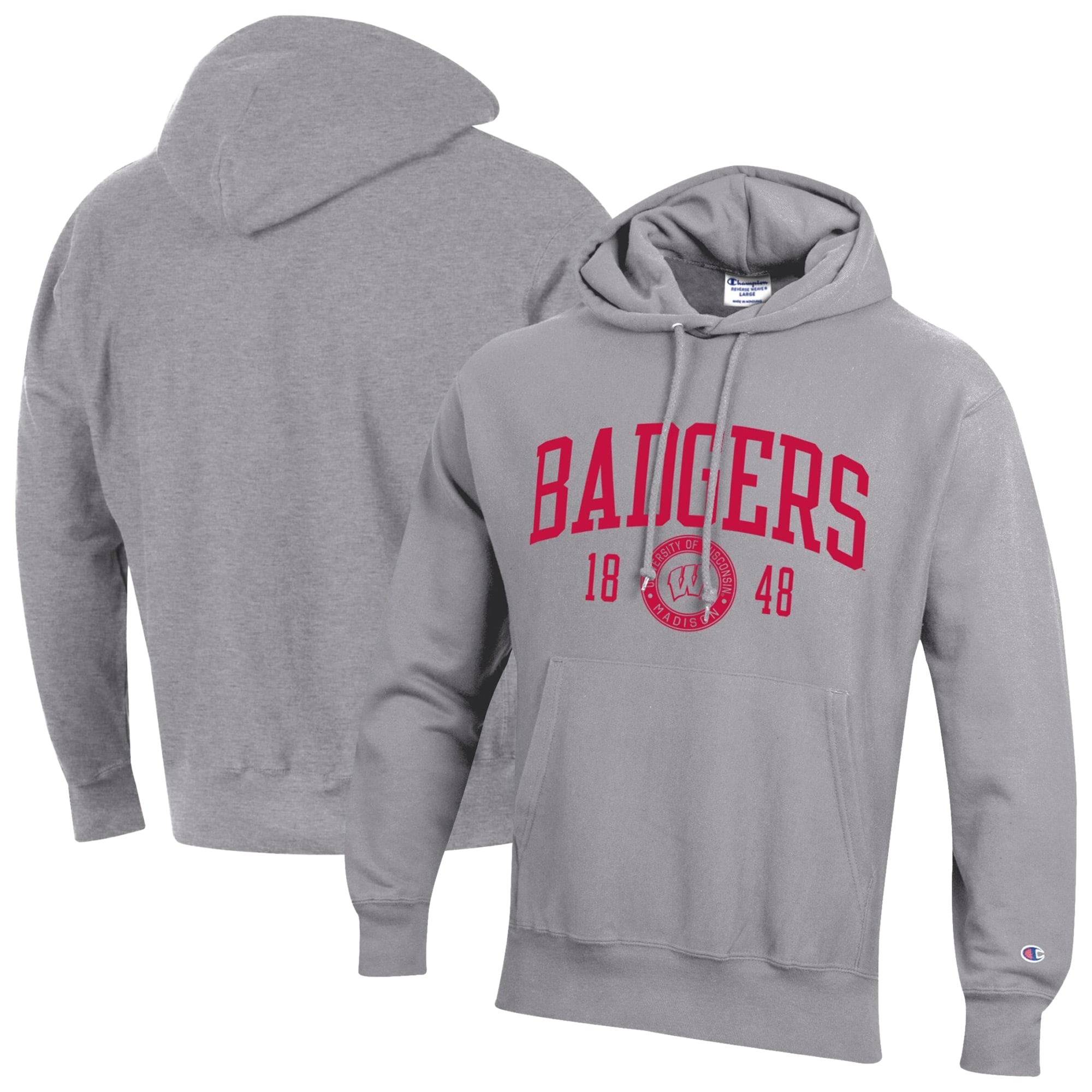 Men's Champion  Heather Gray Wisconsin Badgers Established Reverse Weave Hoodie