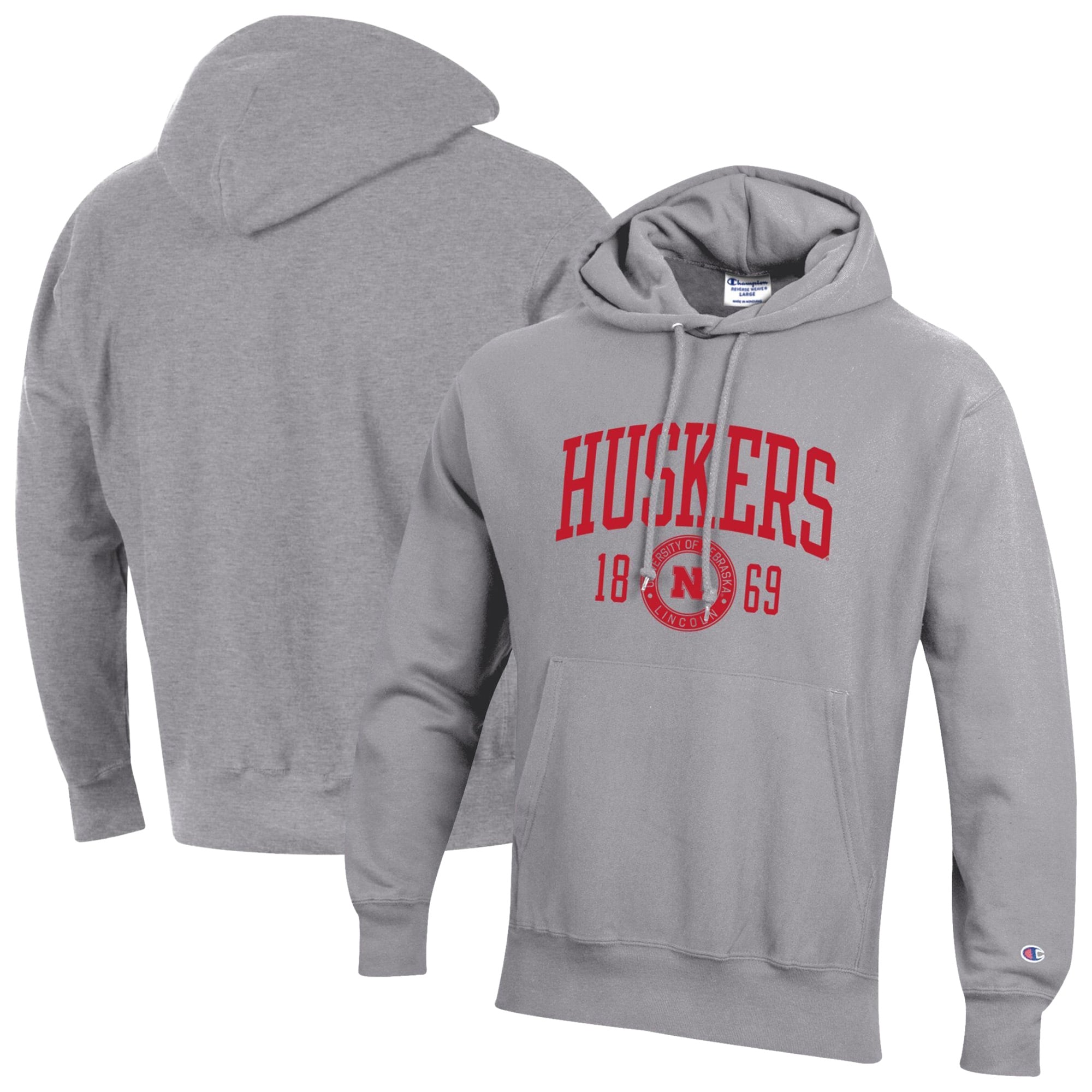 Men's Champion  Heather Gray Nebraska Huskers Established Reverse Weave Hoodie