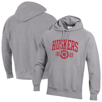 Men's Champion  Heather Gray Nebraska Huskers Established Reverse Weave Hoodie