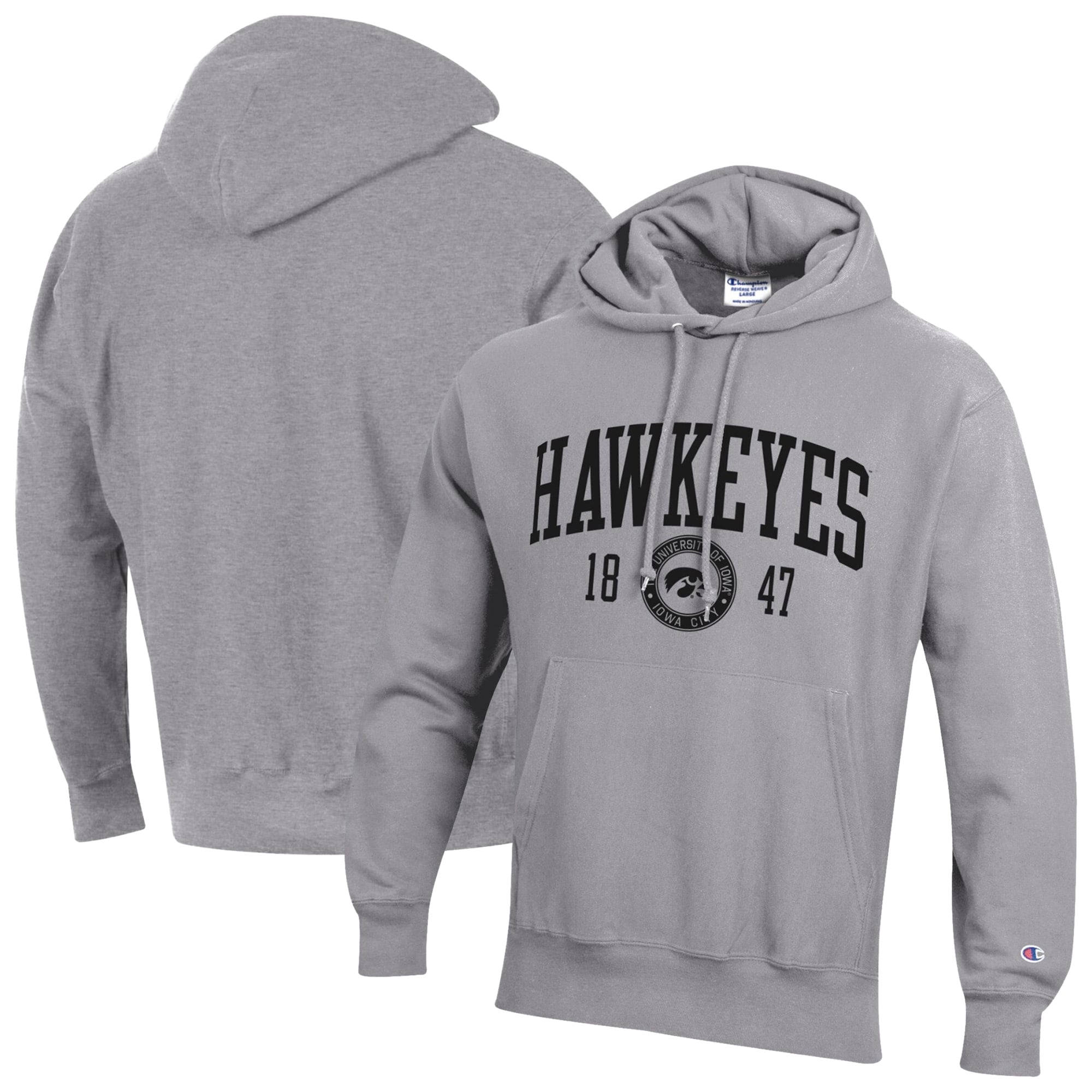 Men's Champion  Heather Gray Iowa Hawkeyes Established Reverse Weave Hoodie
