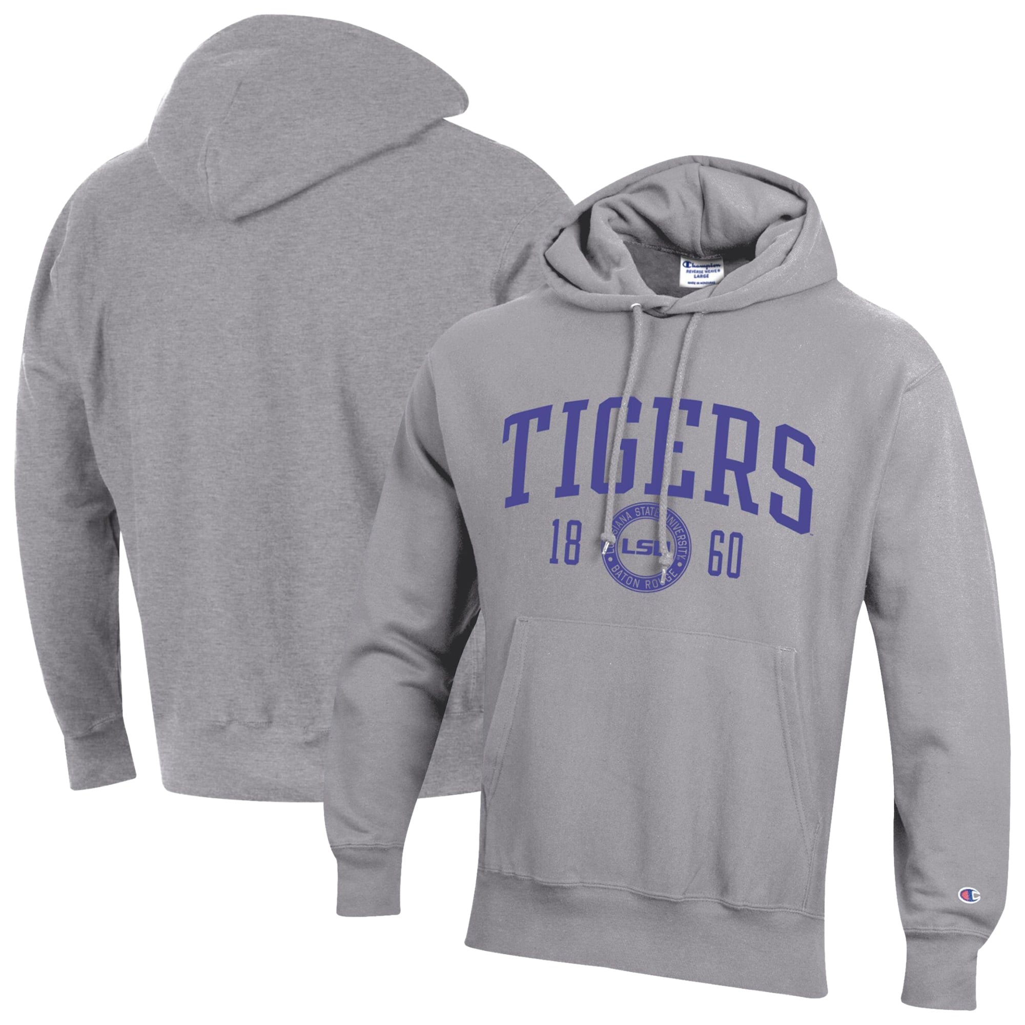 Men's Champion  Heather Gray LSU Tigers Established Reverse Weave Hoodie