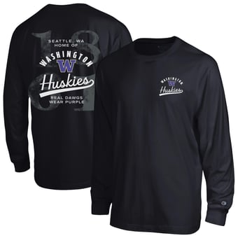 Men's Champion  Black Washington Huskies Laminated All-Star Long Sleeve T-Shirt