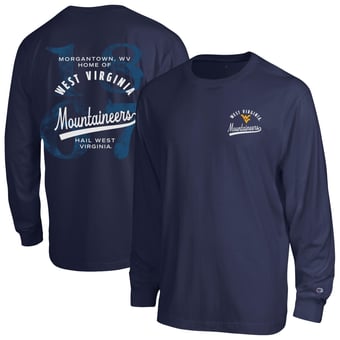 Men's Champion  Navy West Virginia Mountaineers Laminated All-Star Long Sleeve T-Shirt