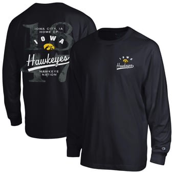 Men's Champion  Black Iowa Hawkeyes Laminated All-Star Long Sleeve T-Shirt