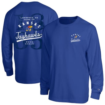 Men's Champion  Royal Kansas Jayhawks Laminated All-Star Long Sleeve T-Shirt
