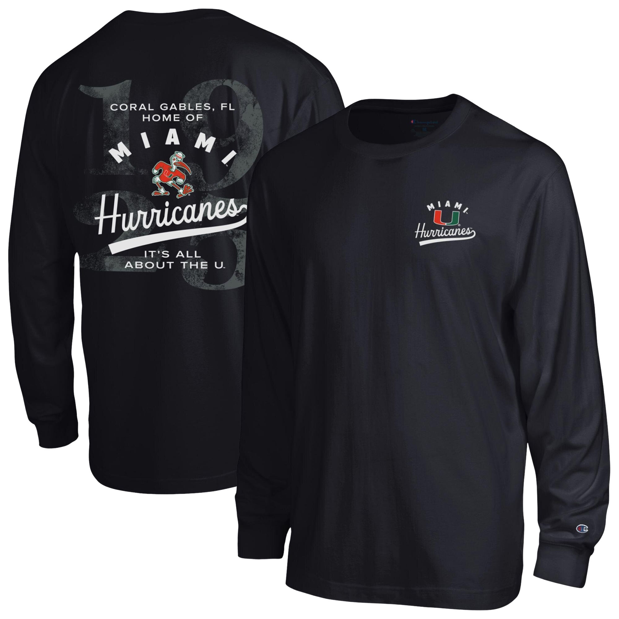 Men's Champion  Black Miami Hurricanes Laminated All-Star Long Sleeve T-Shirt